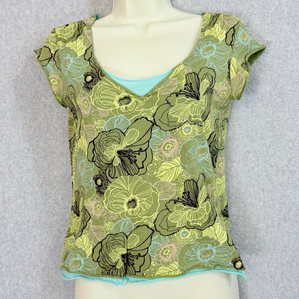 Vtg Y2K Old Navy Perfect Fit T Shirt Size M Double Layer Roll Hem Lizzie Maguire